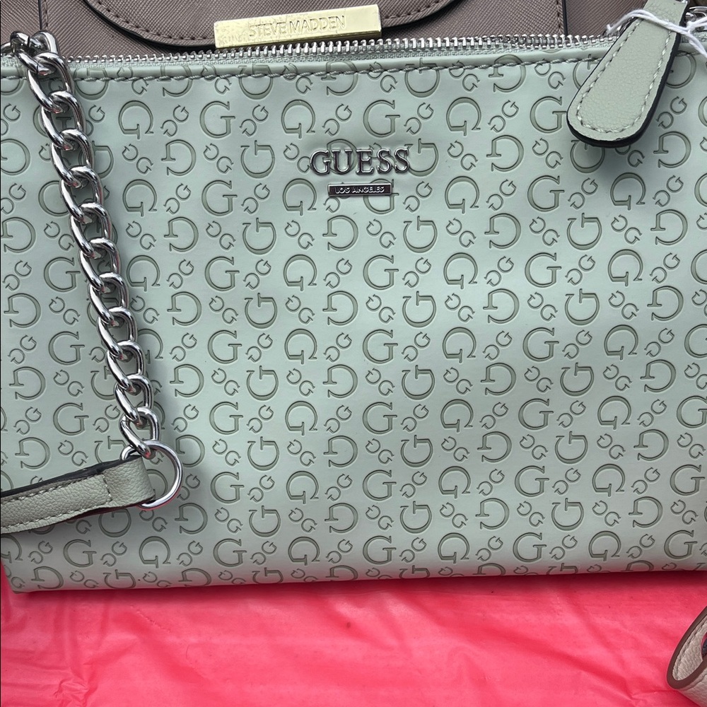 GUESS Mint Green Crossbody Bag with Logo Pattern